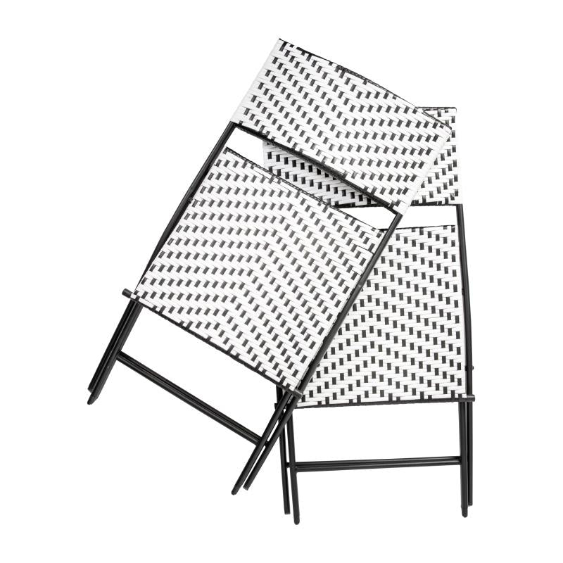 Rouen Set of 2 Commercial Grade Foldable Bistro Chairs, Indoor/Outdoor PE Rattan Back and Seat, Black/White with Black Steel Frames - Bestfurniturecart