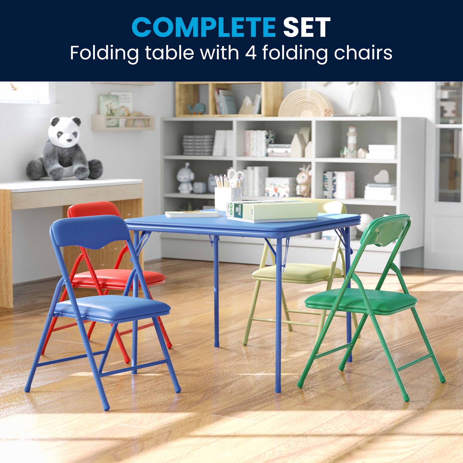 Mindy Kids Colorful 5 Piece Folding Table and Chair Set - Bestfurniturecart